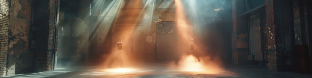 Epic scene of stage with spotlight and smoke, empty concert hall Epic scene of stage with spotlight and smoke, empty concert hall or dance club interior background